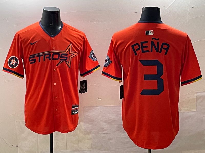 Men Houston Astros #3 Pena Orange Three generations Joint Name 2025 Nike MLB Jersey style 2